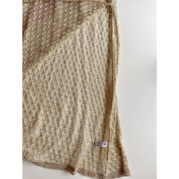 ASOS SWIM Gold Metallic Sequin Embellished Open Knit U-Neck Maxi Dress, Size 10 - Picture 8 of 14